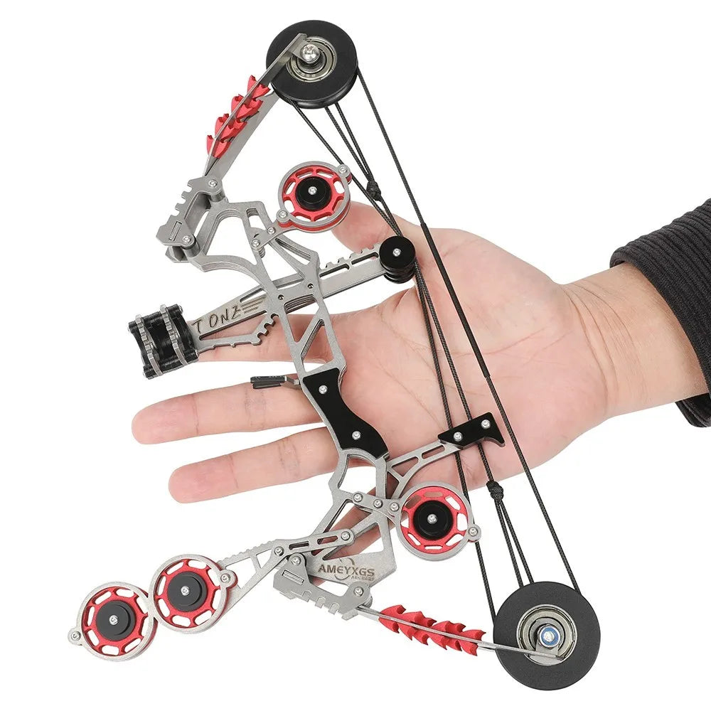 Mini Compound Bow 11-inch 10lbs Stainless Steel Pocket Bow with 4/8pcs Arrows Compact Portable Design for Sports Shooting Entertainment Gift Beginner Target Practice Indoor Outdoor Archery Accessories