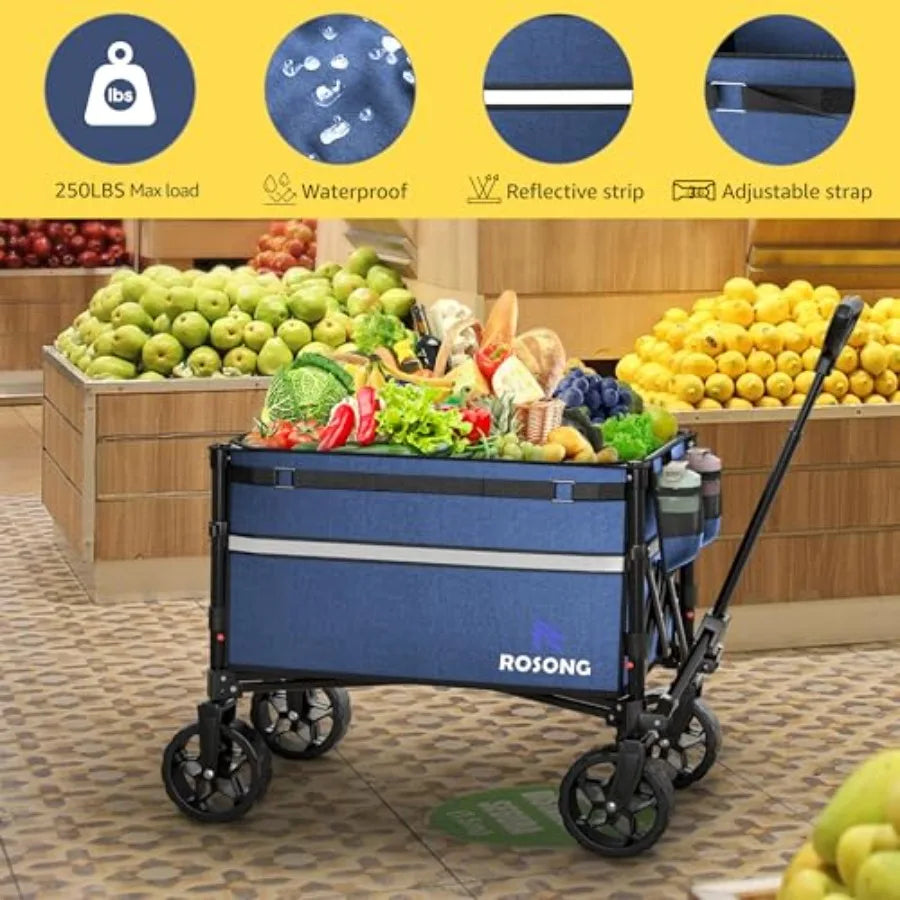 Collapsible Wagon Cart Wheels Foldable - Folding Utility Heavy Duty Wagons Carts for Grocery Sports Garden Shopping Camping Whe