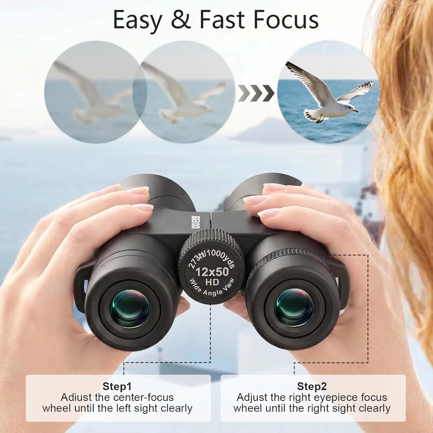 12x50 Binoculars for Adults High Powered - HD Binoculars for Bird Watching, Hunting, Travel - Easy Focus Binoculars with Large Eyepiece