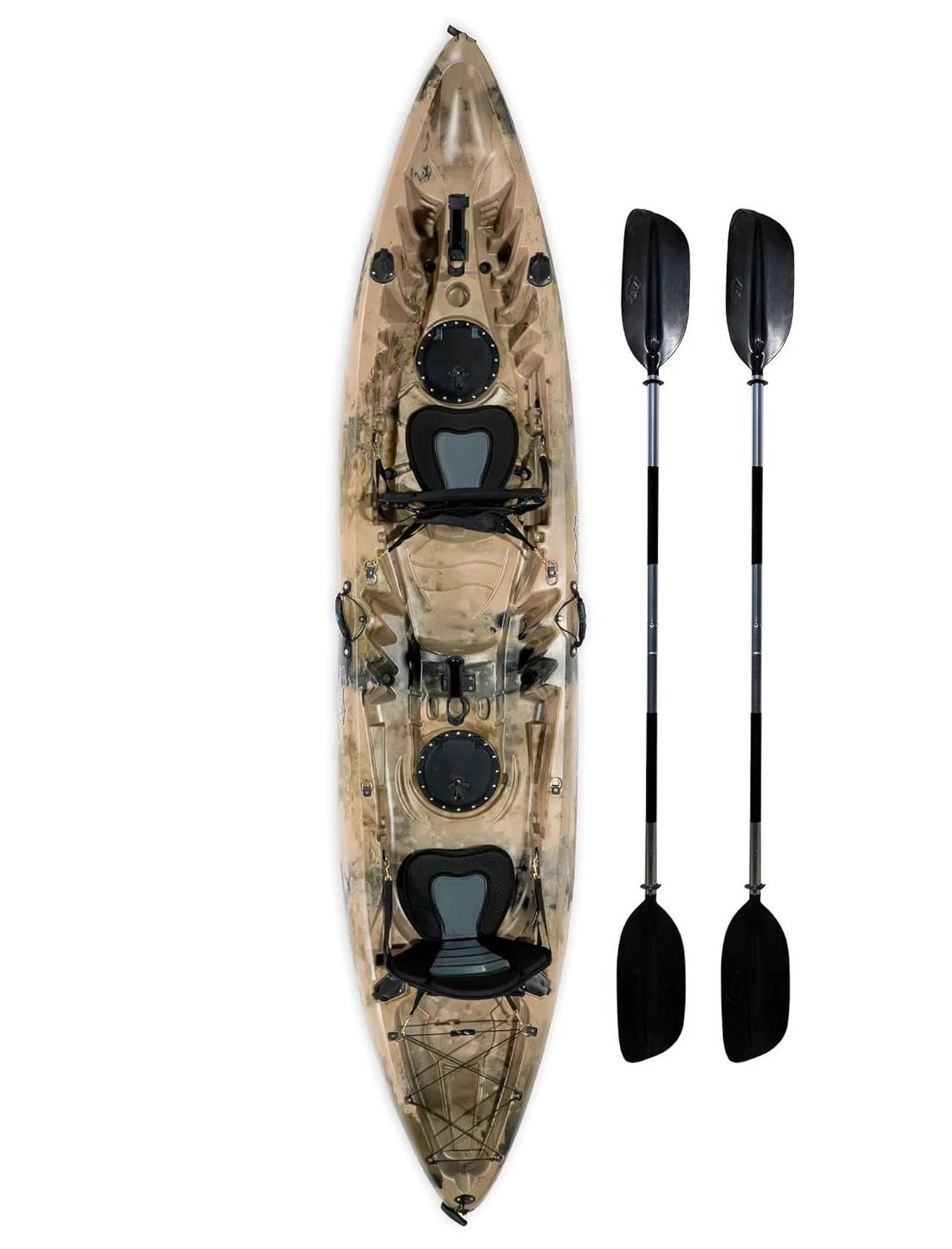 12.5ft Tandem Sit-On-Top Fishing Kayak for 2-3 Person, Padded Seats, Paddles, 6 Rod Holders & 600lb Capacity, Custom