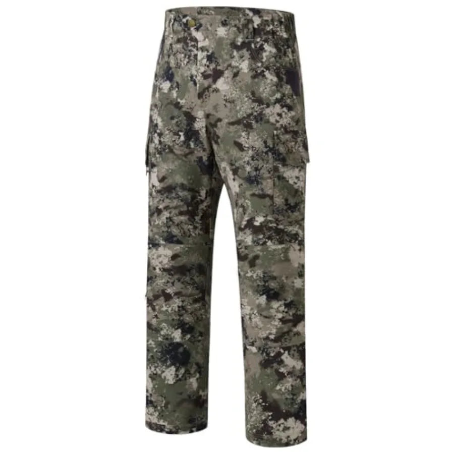 Hunting pants for men, stretch nylon blend, camo pattern, water-resistant finish