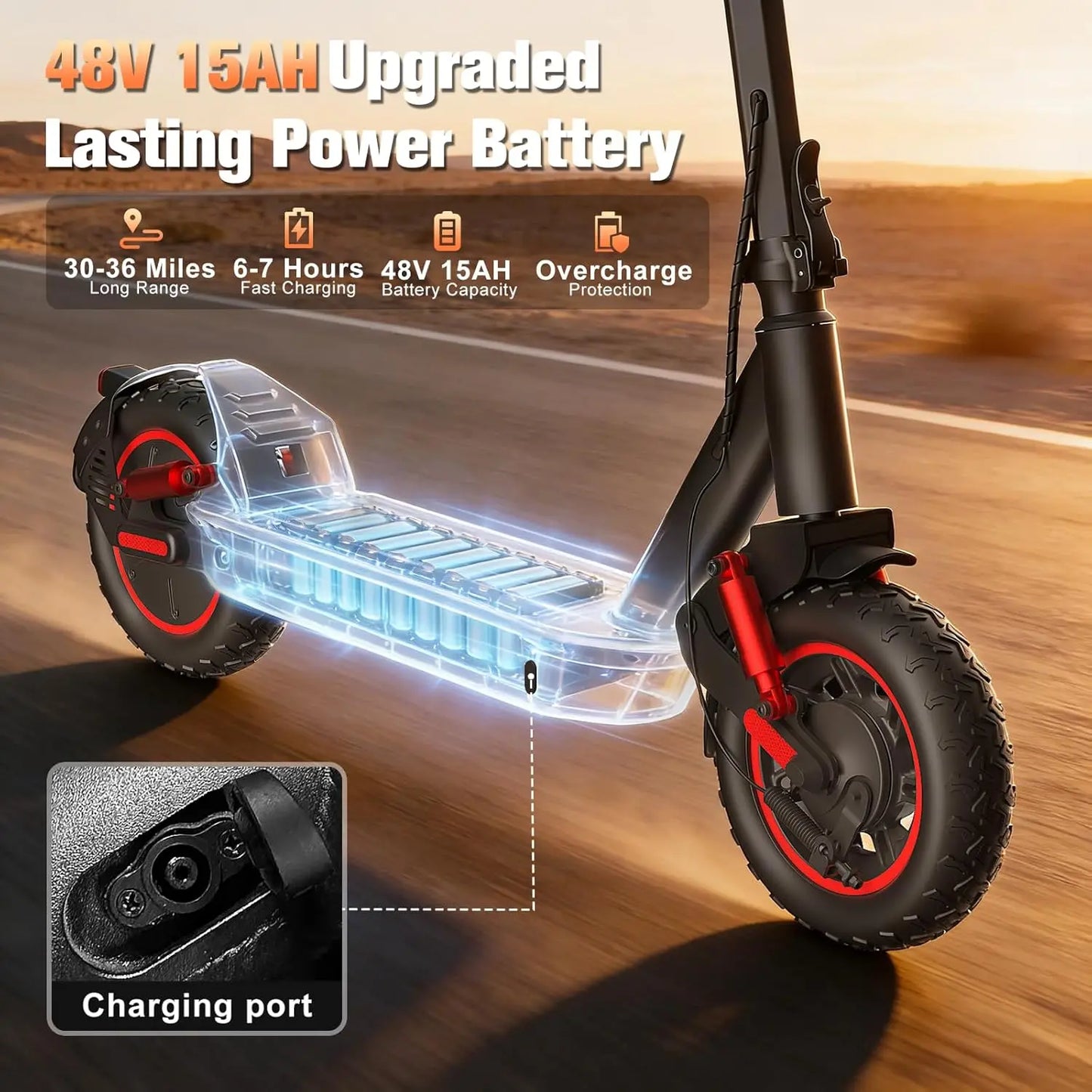 OBX 1200W Off Road Electric Scooter for Adults 48V Long Range E-Scooter 31MPH Fast Speed 10" Off Road Tires Foldable Dual Suspension Scooter