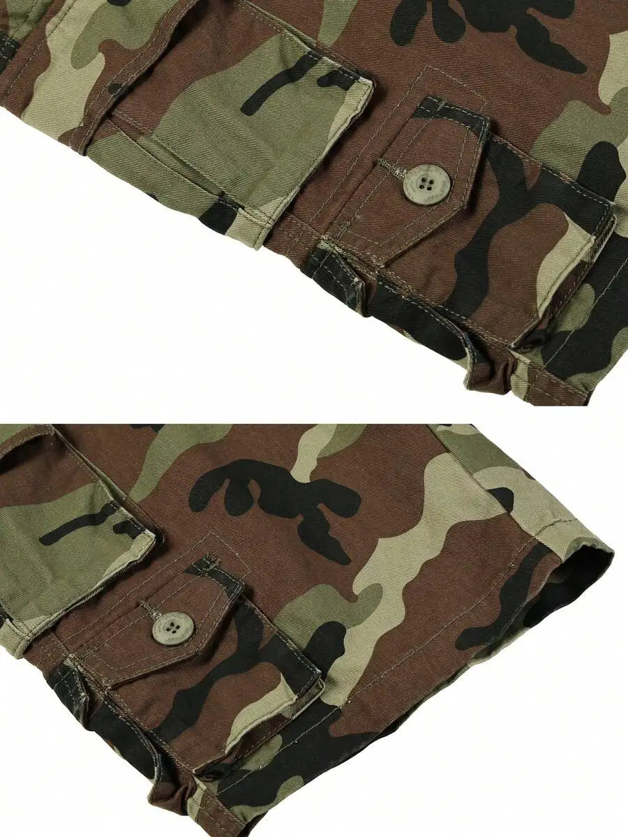 Mens 9-Pocket Camo Cargo Shorts Cotton Lightweight Casual Work Shorts