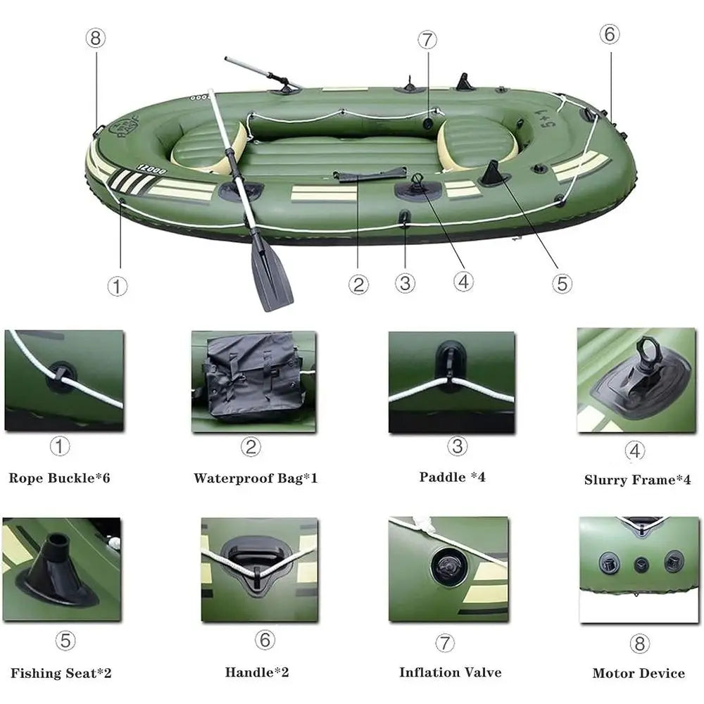 Portable Inflatable Boat Set for 5, Air Pump, Rope, Paddle Included - Ideal for Adults & Kids