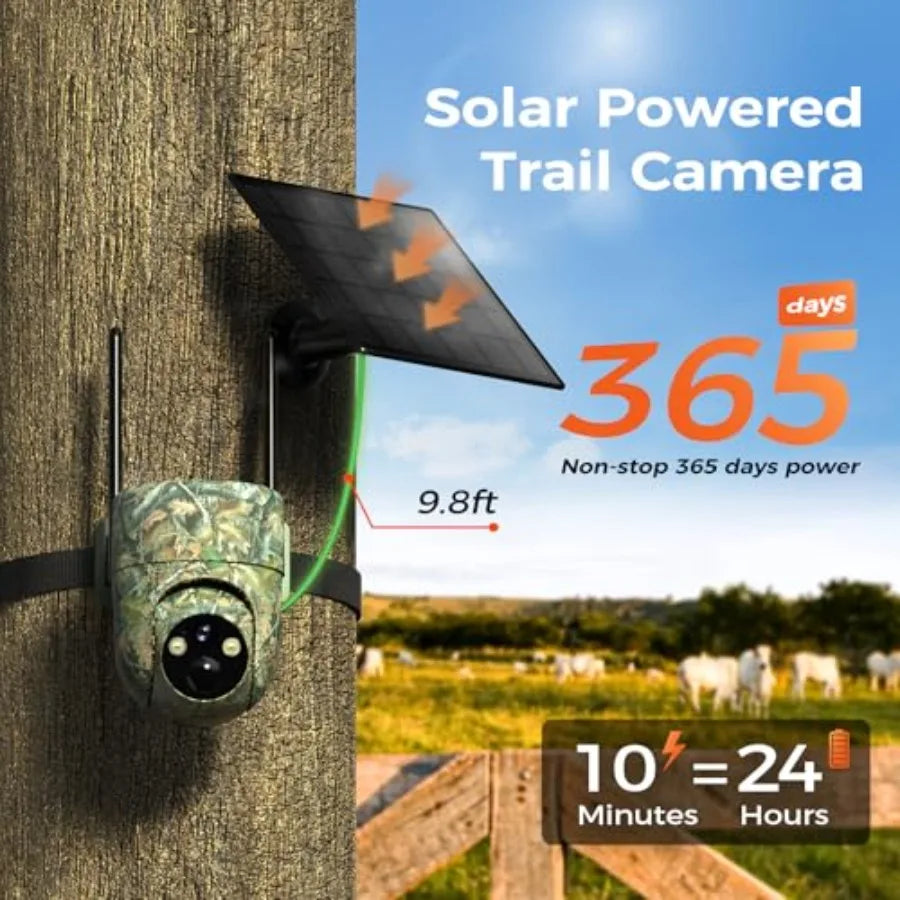 Wildlife monitoring cellular trail camera, solar powered, black, 2K night vision with 360 live feed and IP66 waterproof rating