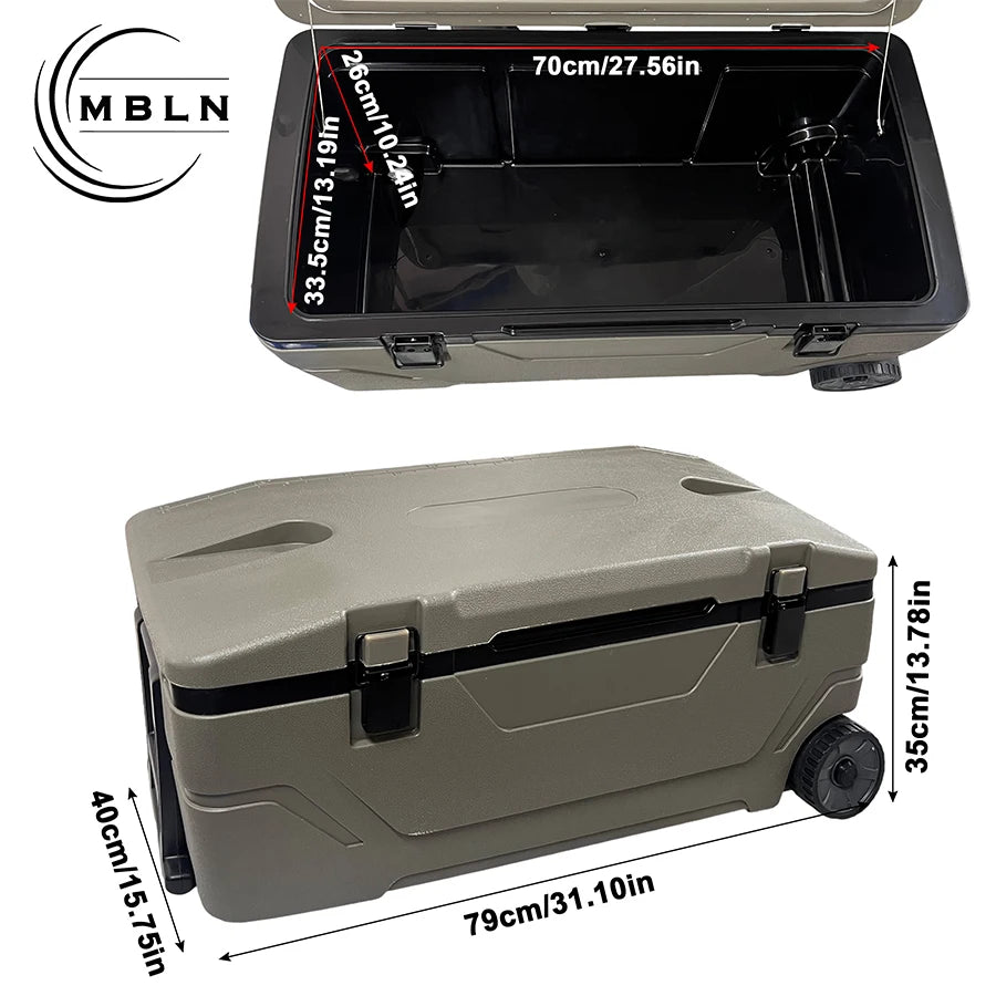 MBLN 60L Large Capacity Cooler Box Ice Chest Insulated Ice Chest For Sea Fishing Camping Portable Cooler With Wheels