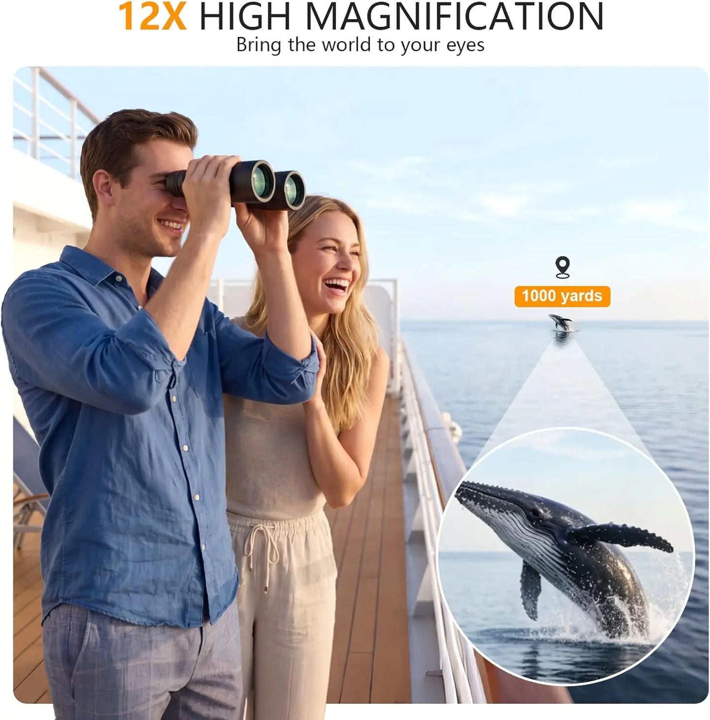 12x50 Binoculars for Adults High Powered - HD Binoculars for Bird Watching, Hunting, Travel - Easy Focus Binoculars with Large Eyepiece
