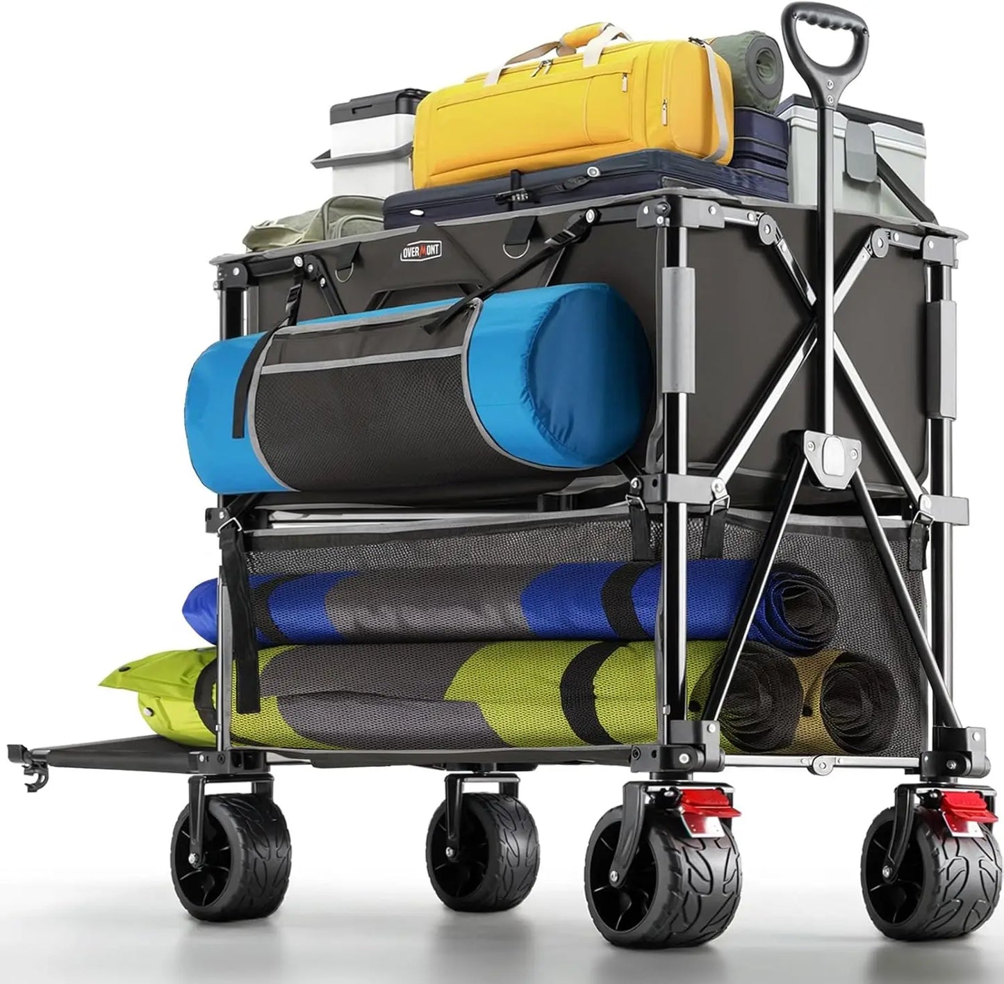 Overmont 400L Expandable Double Deck Wagon - Extra Large Folding Utility Cart with 47 Extendable Handle - All-Terrain Large Whee