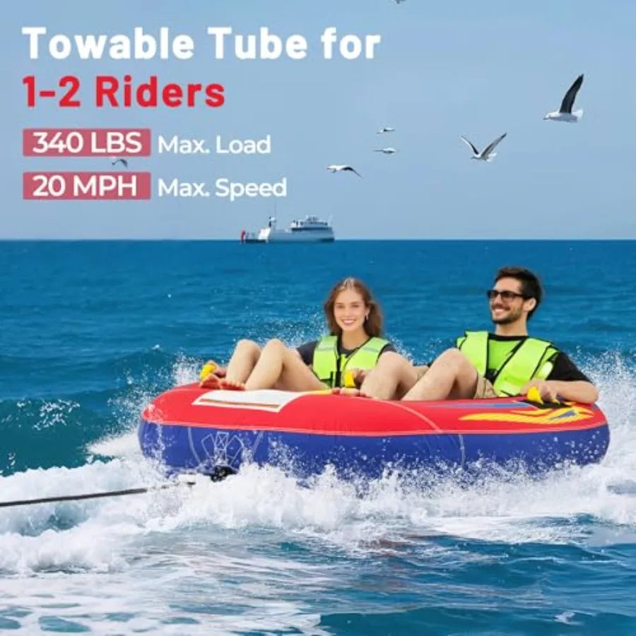 Towable Tube for Boating 1-2/1-3 Person Inflatable Boat Tube w/Quick Connector Drainage Cockpits Floating Raft Water Sports Tow