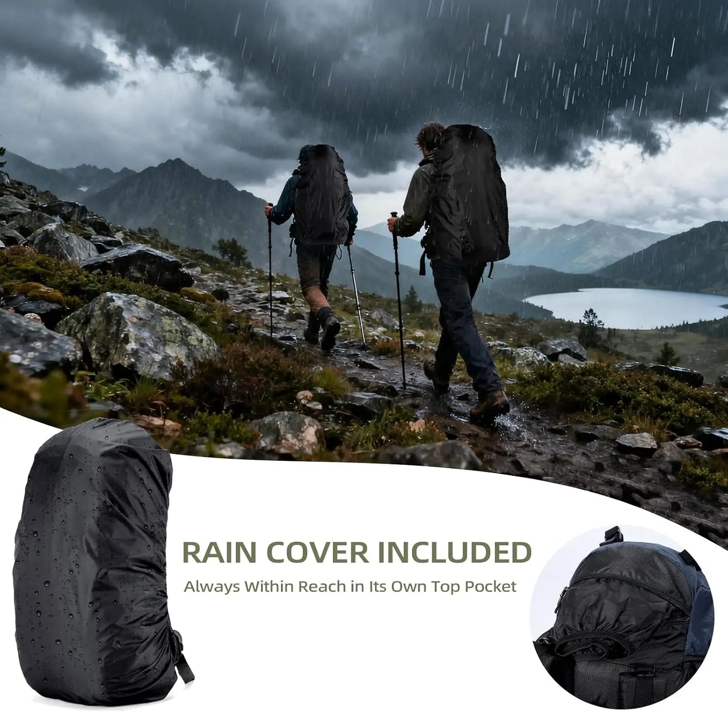 90L Hiking Backpack with Rain Cover, Waterproof Camping Backpack for Men Women, Blue