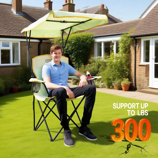 2-piece set of foldable camping chairs with sunshade, Double cup holder outdoor lawn chair, Heavy-duty portable folding chair