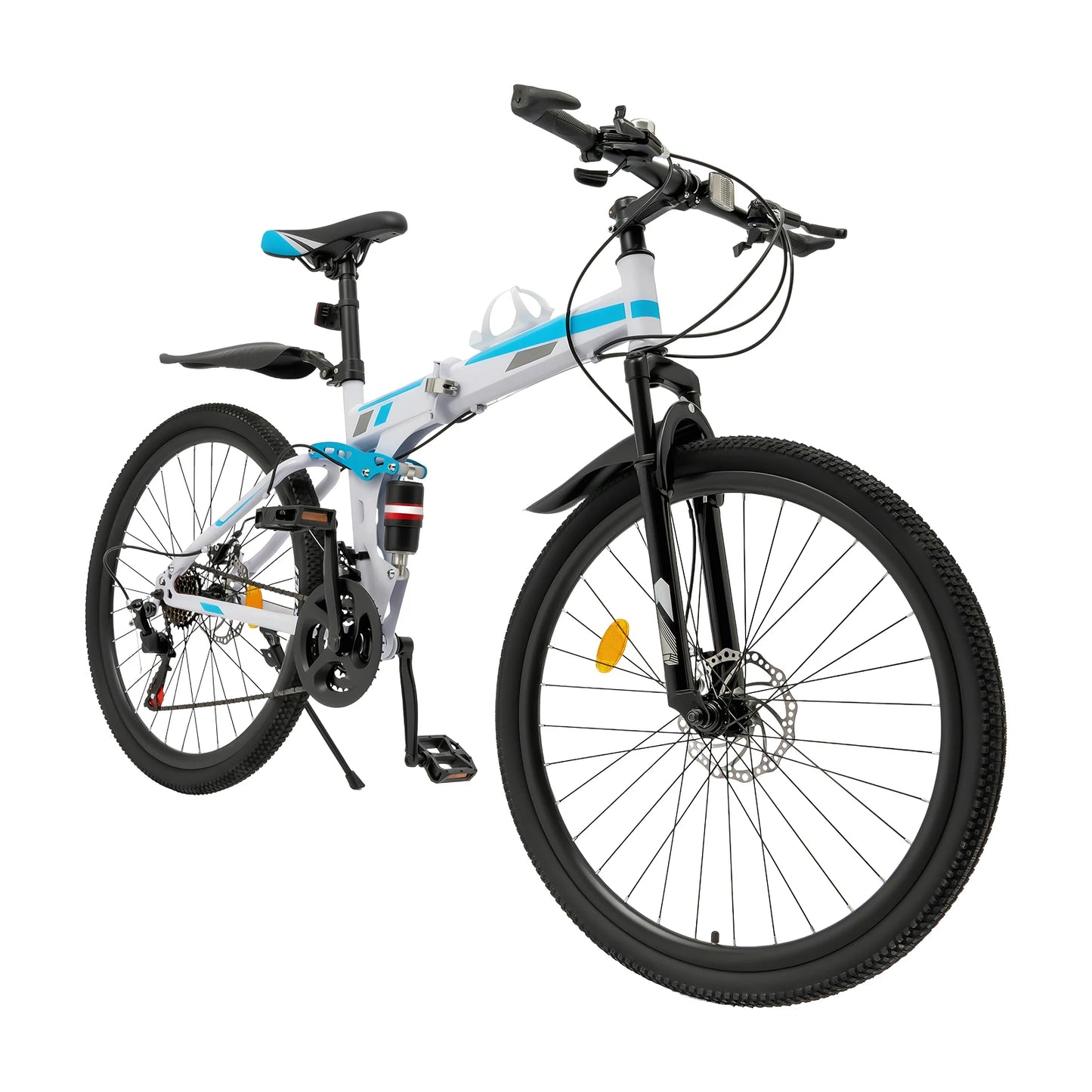 26 Inch Mountain Bike 21-Speed Foldable Carbon Steel Bike with Dual Disc Brake System for Adults Daily Commuting Fitness, Seat Height Adjustable/Anti-slip Pedals/Shock-Absorbing System