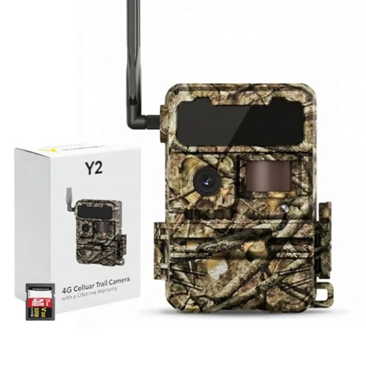 Hunting deer game camera for outdoor use, ABS plastic body, black color, solar panel dual battery packs for extended field oper