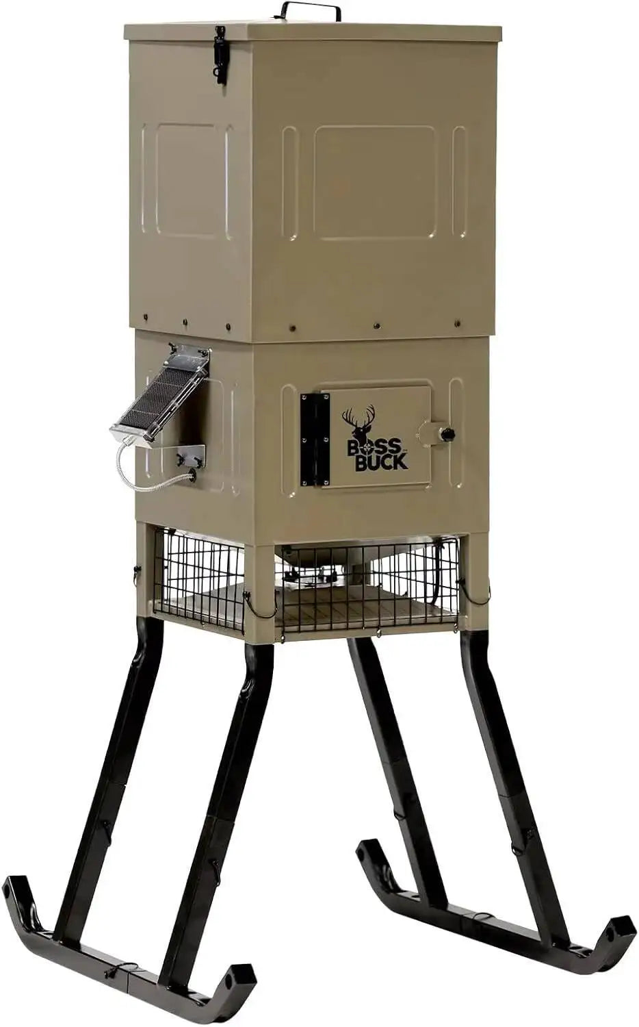 Boss Buck Stand & Fill Sled Feeder with Diverter Plate & Solar Panel | Easy Assembly Durable Steel Deer Hunting Varmint Guarded