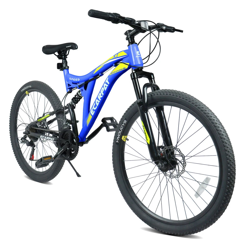 Ye A26003 26-Inch 21-Speed Full Suspension Mountain Bike with Steel Frame, Alloy Rims, Disc Brakes for All Terrains, Suitable Men & Women, Multiple Colors