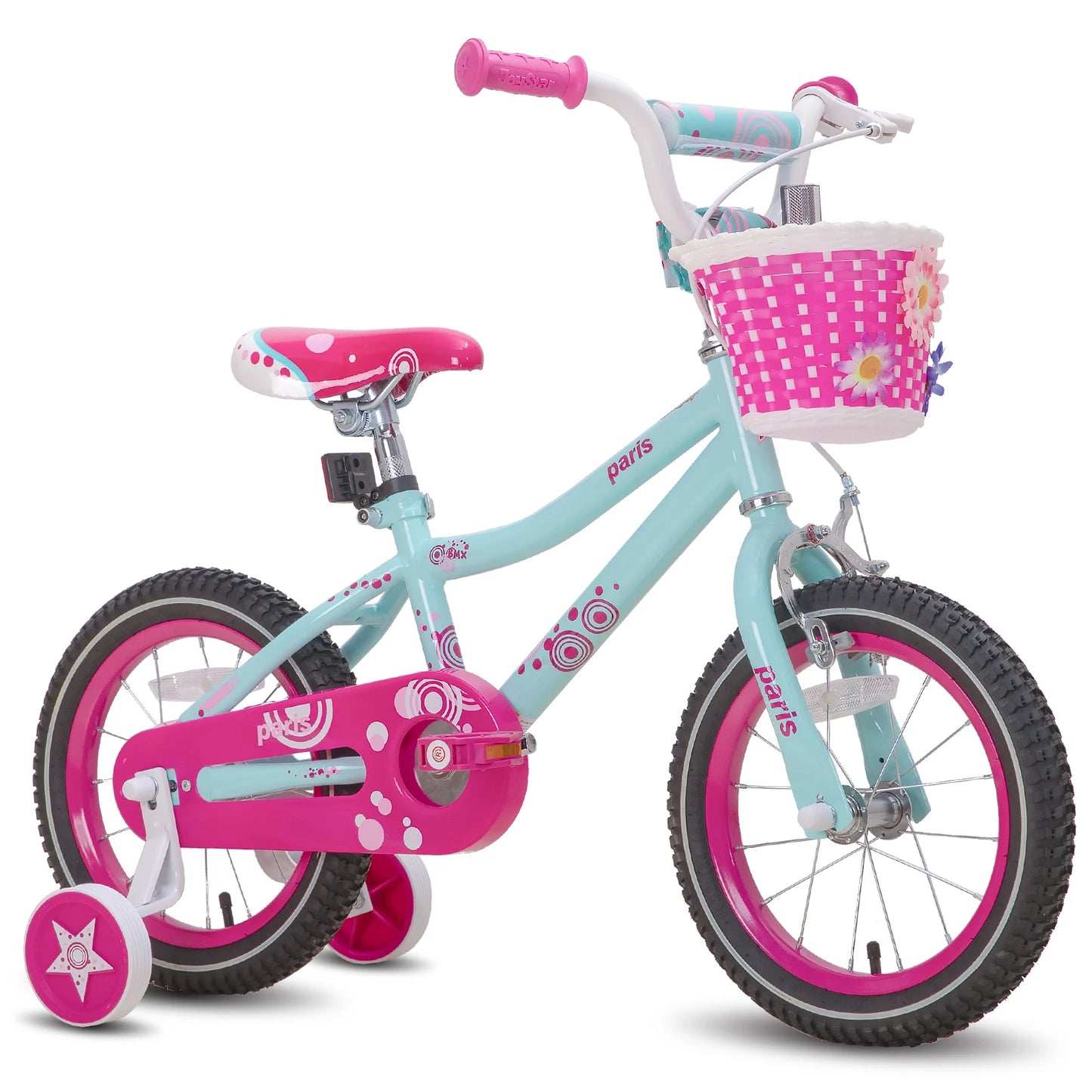 JOYSTAR Paris Girls Bike 14-20 Inch Training Wheels Handbrake Basket Kids Bicycle Ages 3-10Y