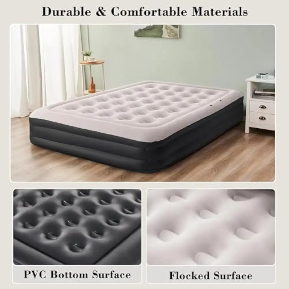 Queen Size Air Mattress with Adjustable Headboard and Pump, Inflatable Bed Blow Up Mattress, Mattress