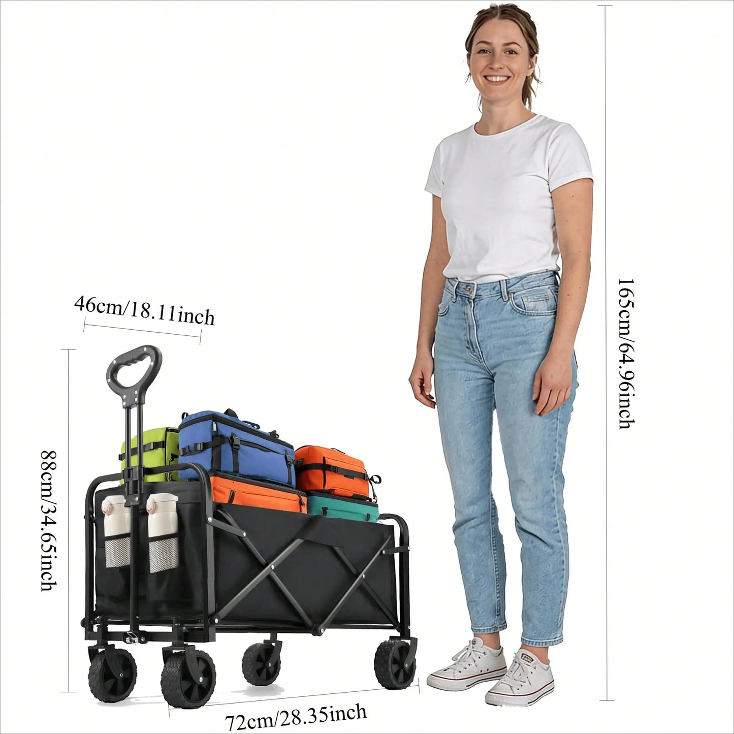 Camping Wagon All-Terrain Heavy-Duty Folding Hand Truck, Camping Cart Suitable For Yard Shopping/Sports/Outdoor/Gardening Equipment Transport, Black Multi-Functional Tool Cart