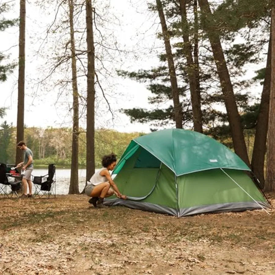 Camping tent for festivals, backyard, sleepovers; polyester fabric, gray color; quick-setup in 10 mins, weatherproof rainfly in