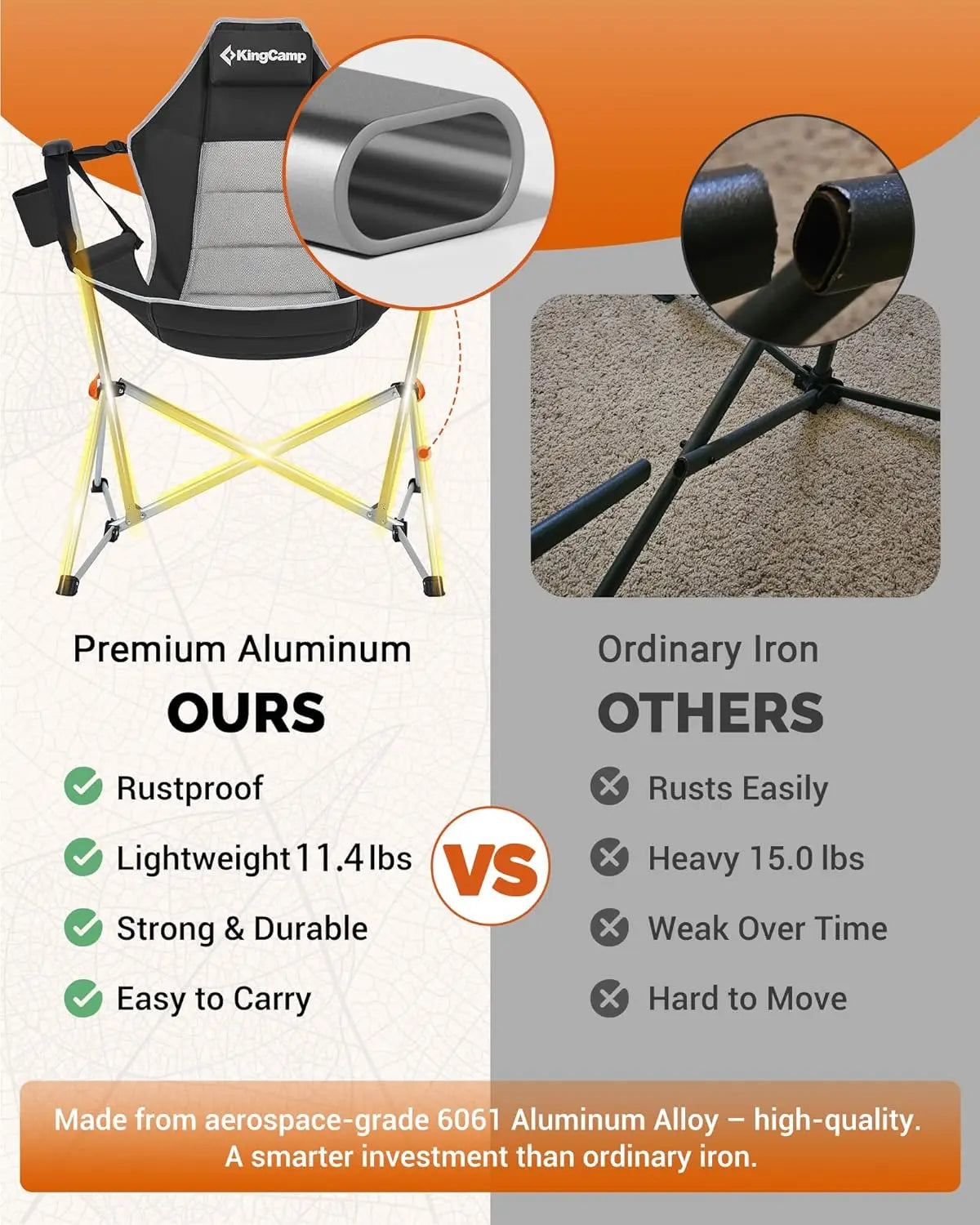 Portable Folding Hammock Chair with Footrest, Heavy Duty Rocker for Outdoor Camping Beach Patio, Max 400lbs