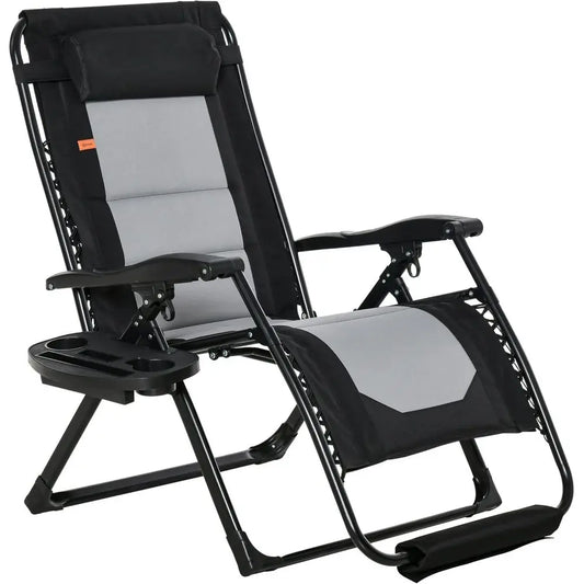 Oversized Zero Gravity Lounge Chair with Footrest, Padded Seat, Side Tray, Cup Holders, Armrests - Ideal for Outdoor, Lawn, Gard