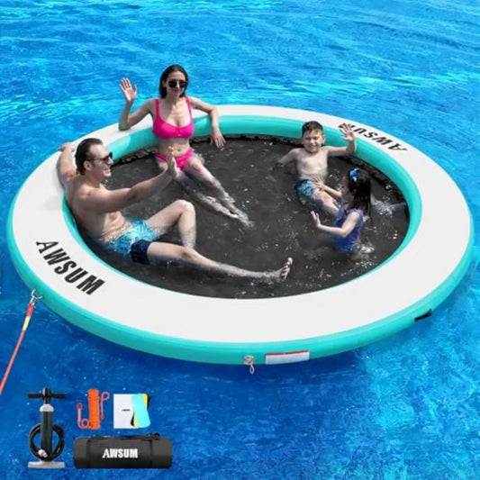 Inflatable Water Hammock Round Floating Ring Circle Dock Lake Floats River Raft for Adults Island Swimming Pool Platform for Pa