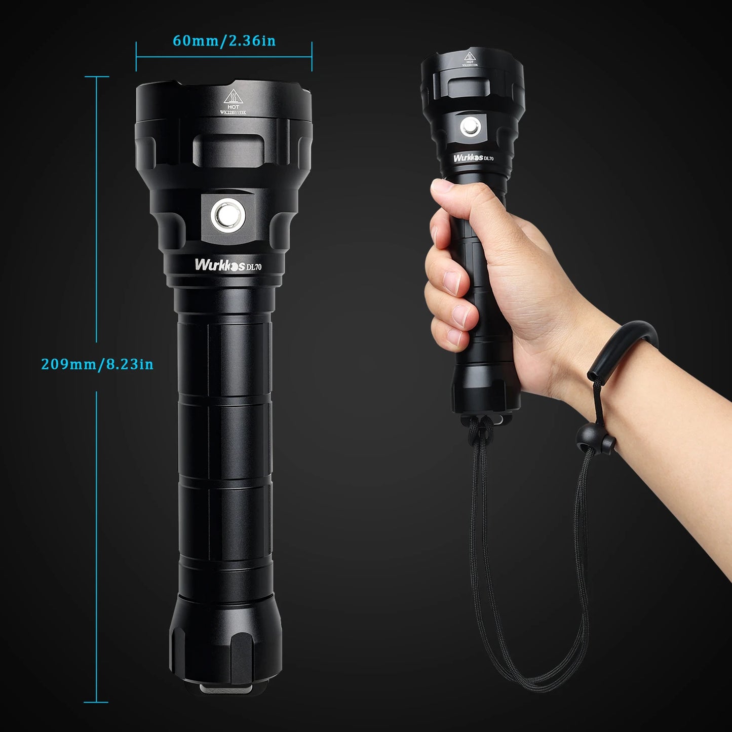 Wurkkos DL70 Diving Flashlight Super Bright Rechargeable 26650 Battery 13000 Lumens Professional Diving Outdoor Flashlight