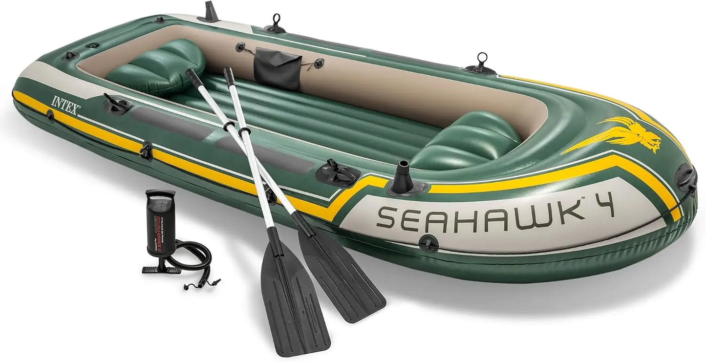 Inflatable Boat Set with Oars, High-Output Pump, Fishing Rod Holders, and Gear Pouch - Complete Series