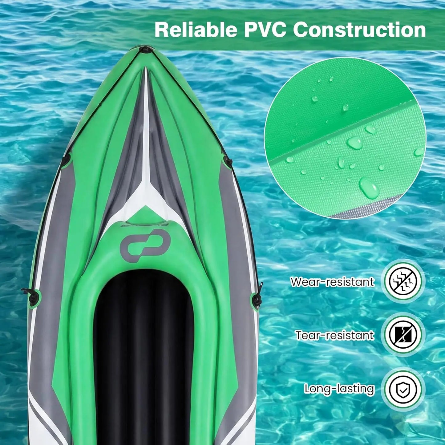 11.5 Ft Heavy Duty Inflatable Tandem Kayak for Two Adults - Includes Aluminum Paddles, Seats, Footrest, Hand Pump - Blow Up Canoe for Fishing in Lake and River