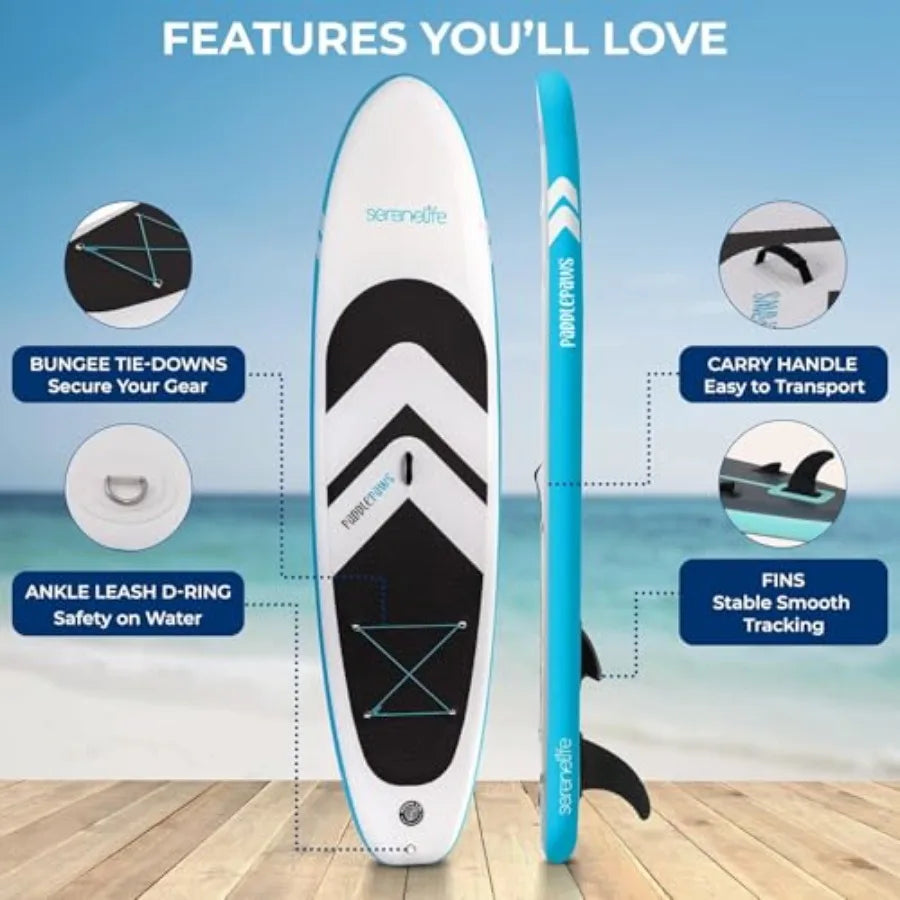 XL Inflatable Stand Up Paddle Board for Pets and Adults Extra-Wide Stable Design Gray/Blue EVA Non-Slip Deck Pad 440/485 lbs Ca