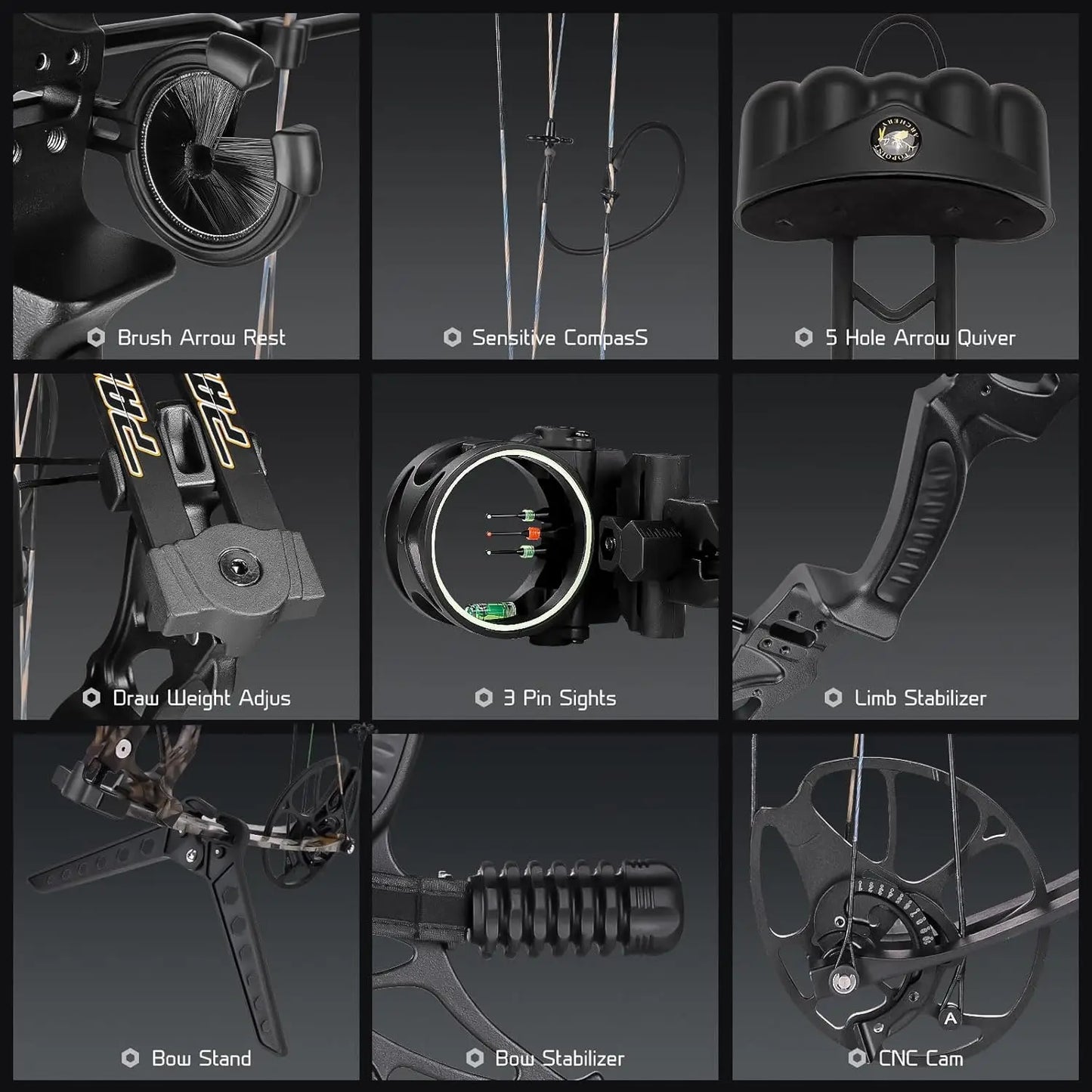 Lightweight Compound Bow and Archery Sets for Adults and Teens ，Right Hand Archery Compound Bows 0-70 lbs Draw Weight Adjustable