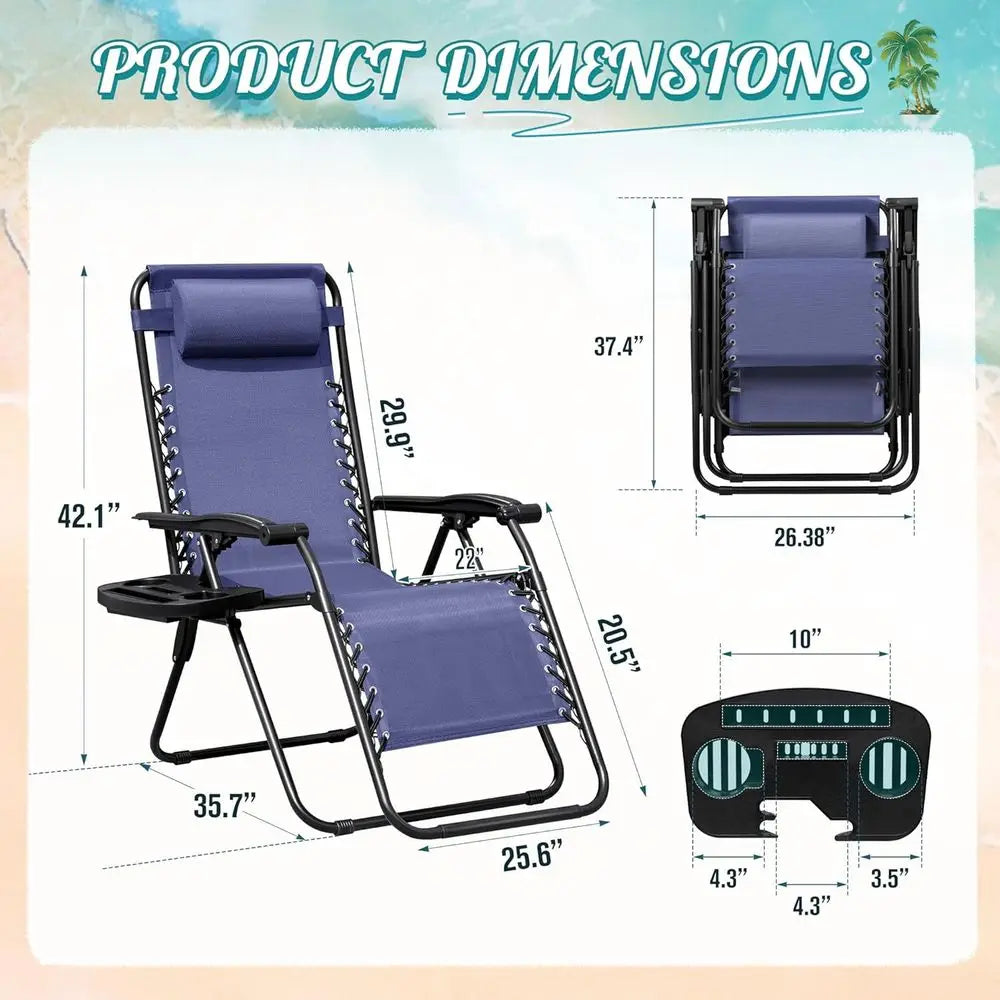 Zero Gravity Chair Patio olding Lawn Outdoor Lounge Gravity Camp Reclining Lounge Chair with Cup Holder Pillows or Poolside Back