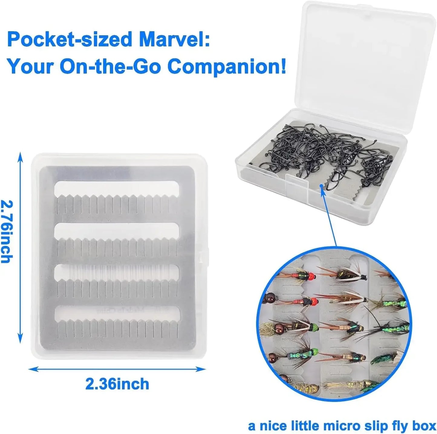 100pcs Barbless Fly Fishing Hooks Set with Free Mini Fly Box, Dry Nymph Shrimp Pupa Jig Hooks for Catch & Release