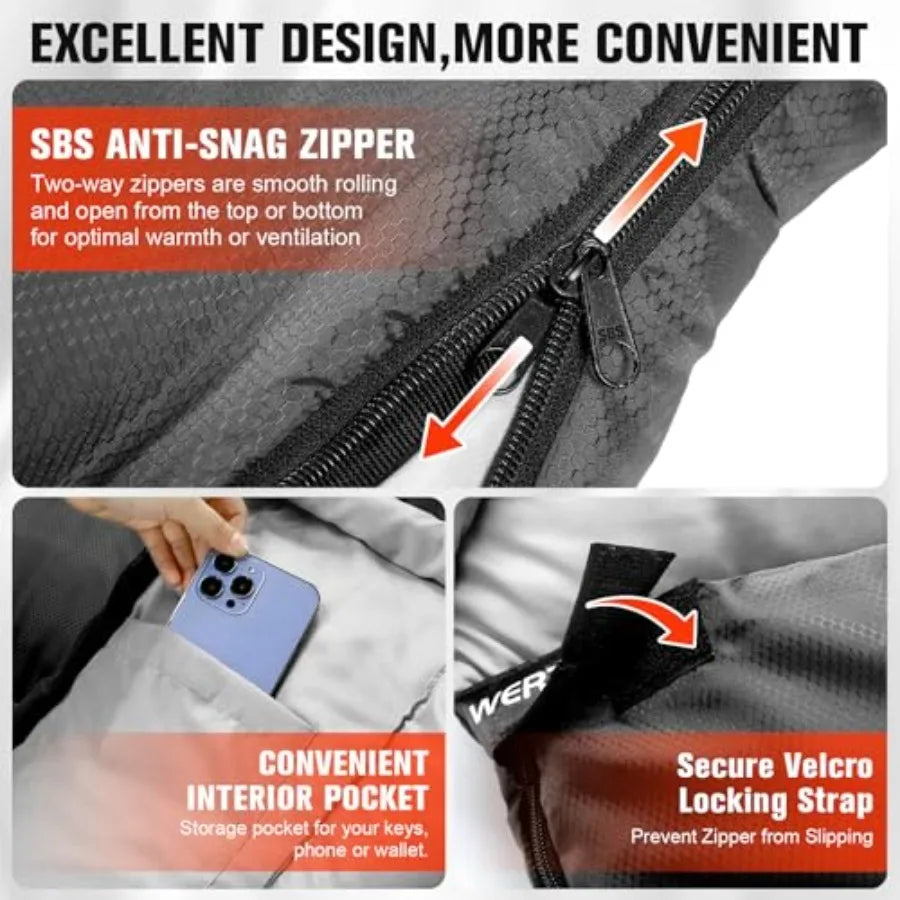 0 Degree Sleeping Bag for Adults, XXL Big and Tall 4 Season Cold Weather Winter Camping with Compression Sack