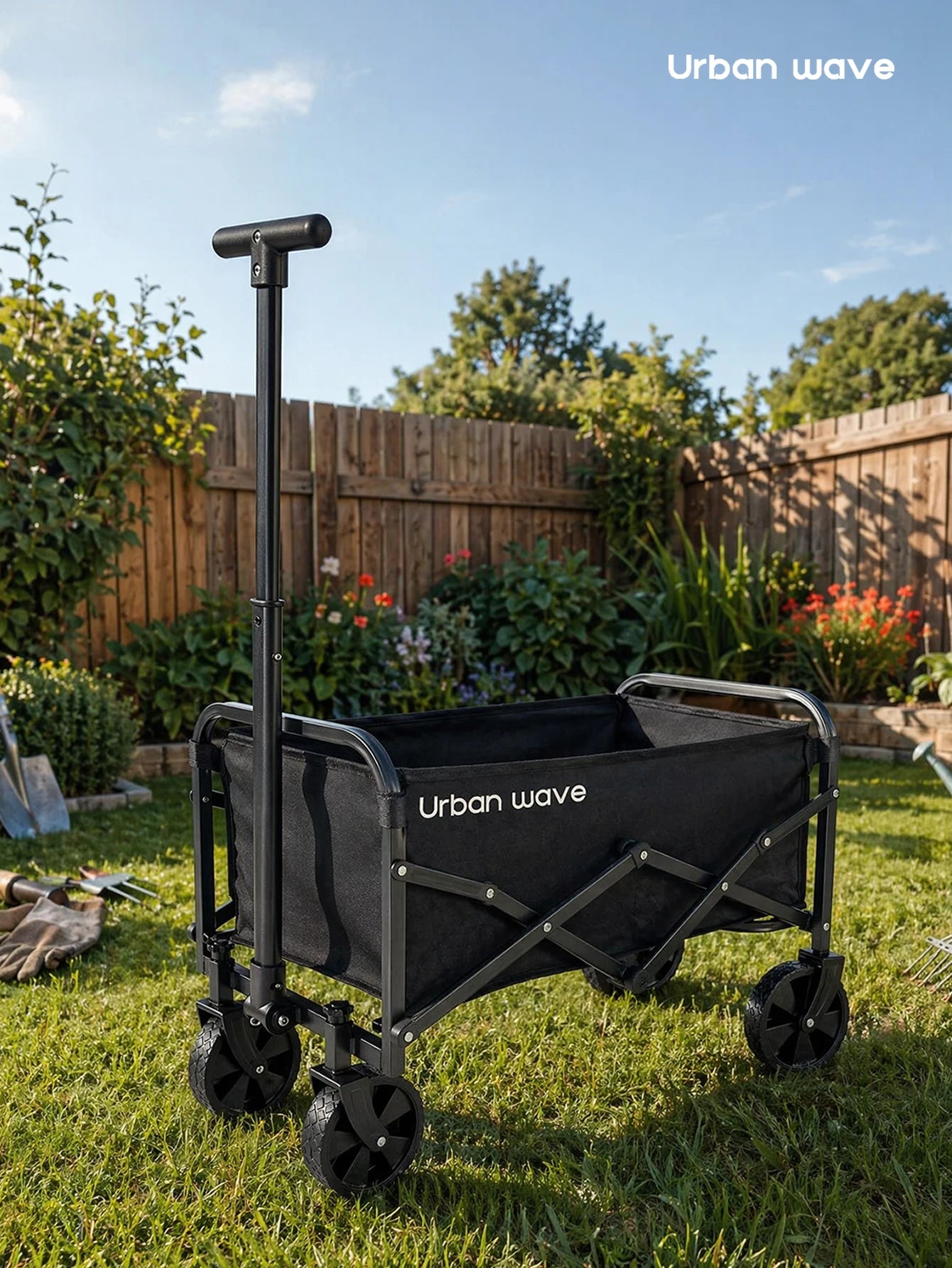 Collapsible Wagon with Wheels, 220 lbs Wagons CartsFoldable Wagon Cart with Flexible Handle, LightweightPortable Folding Utility Grocery Shopping Cart for GrocerySports Garden Camping