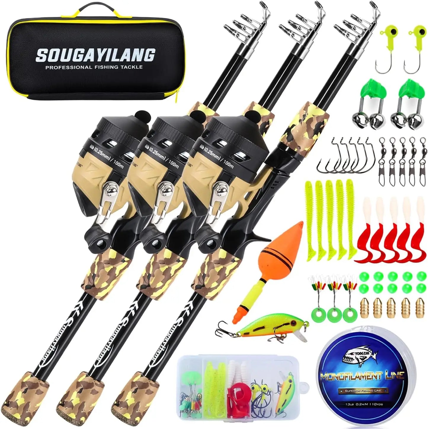 Kids Fishing Rod and Reel Combo, Lightweight Telescopic Pole with Spincast Reel, Tackle Bag & Lures, Perfect Starter Kit for Youth, Girls, Boys