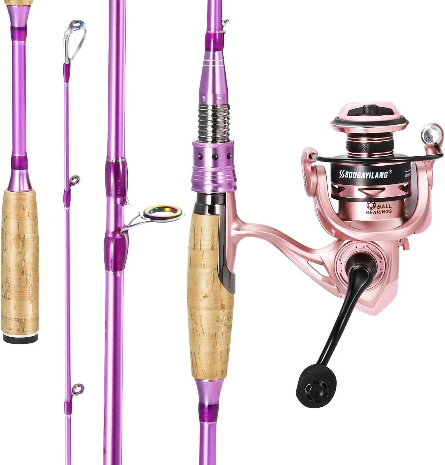 Sougayilang Colorful Spinning Rod and Reel Combo - 2-Piece Graphite Fishing Pole with Smooth Reel for Freshwater Great Gifts