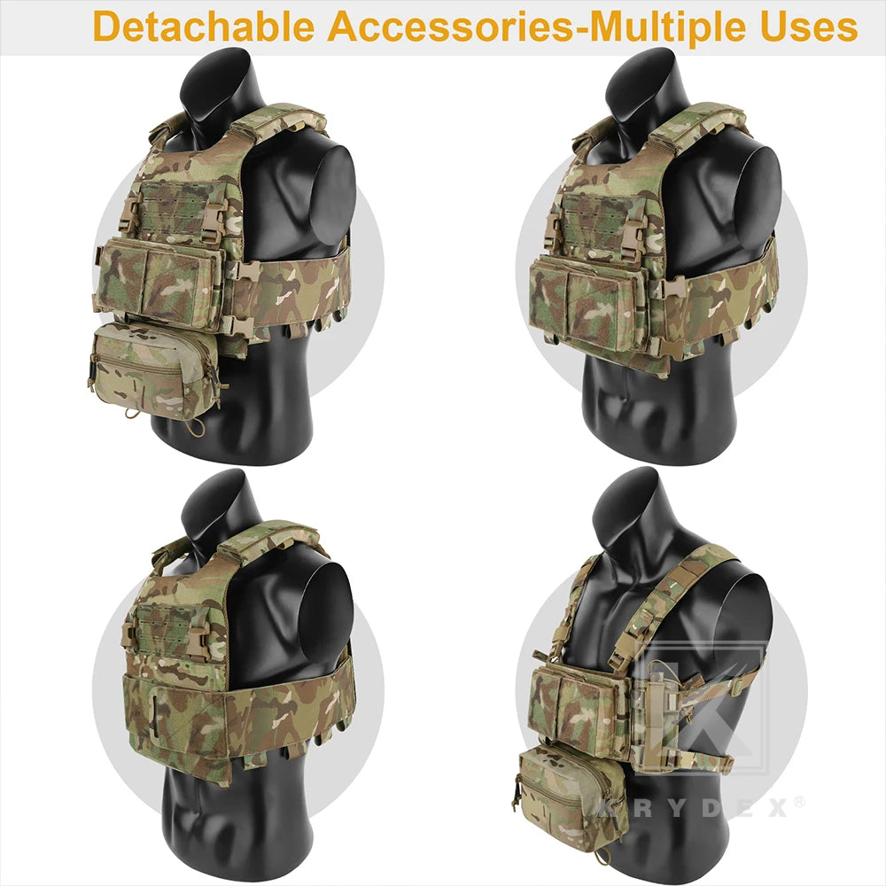 KRYDEX Tactical Vest MOLLE Low Vis Slick Plate Carrier Elastic Cummerbund 7.62 5.56mm Mag Pouch Drop Pouch Lightweight Man Vest