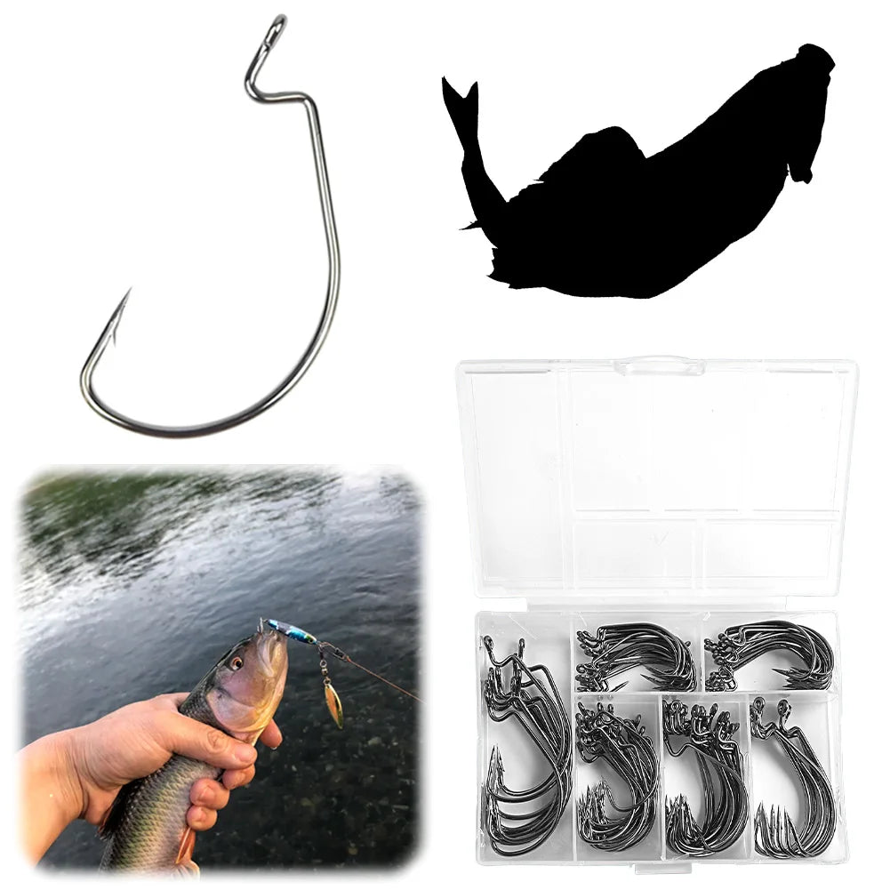 100PCS/Box Carp Fishhook High Carbon Steel Fishing Barbed Hooks Crank Hooks for Freshwater Saltwater Fishing Accessories