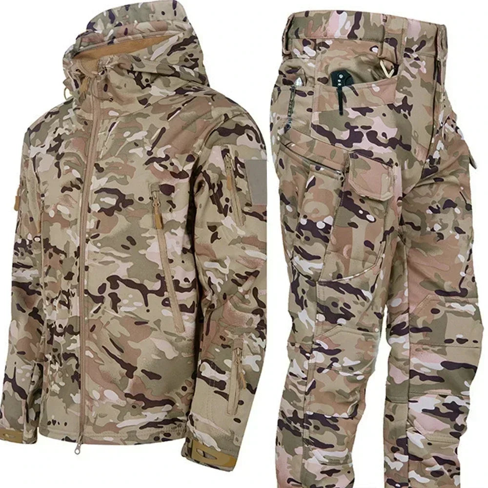 Men's Winter Autumn Fleece Jackets Tactical Waterproof Suits Outdoor Fishing Hiking Camping Tracksuits Coats Thermal Pants