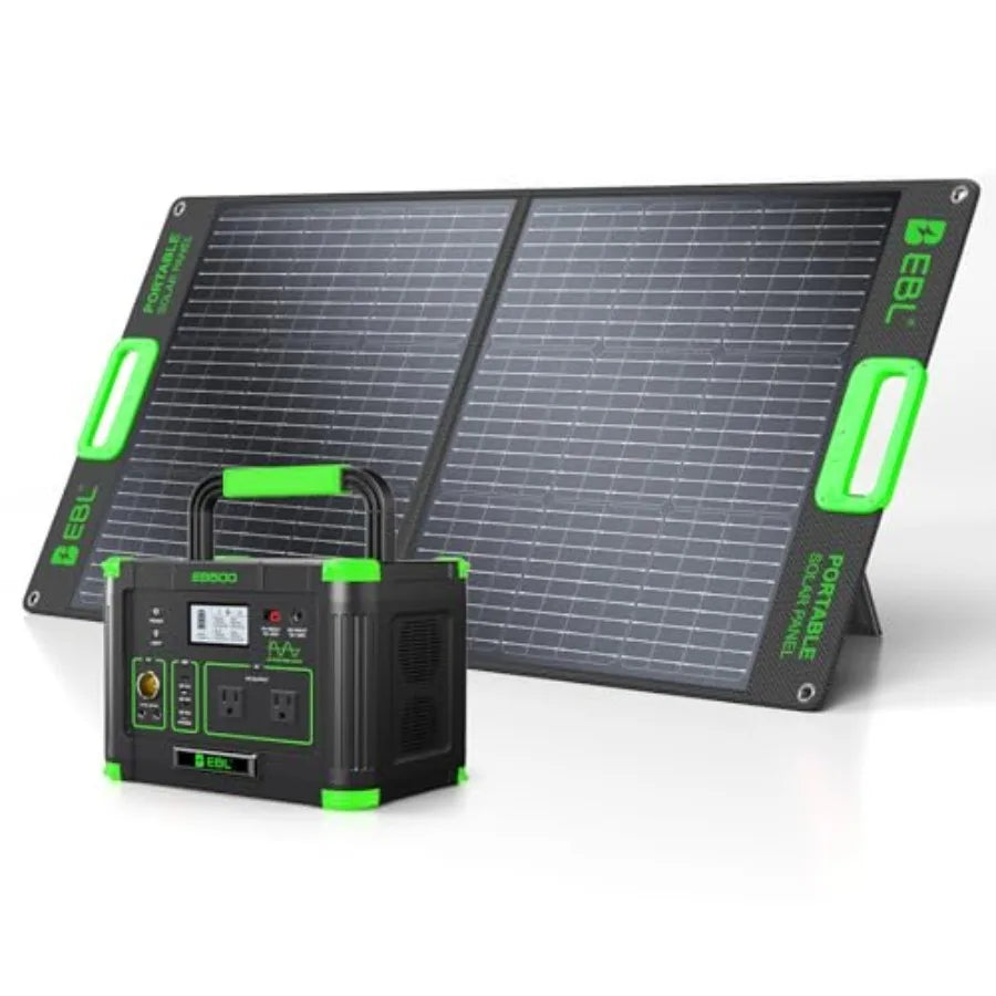 500W Portable Power Station with 100W Portable Solar Panel 20V, Outdoor Solar Generator 500W Peak 1000W Backup Battery Pack Sol