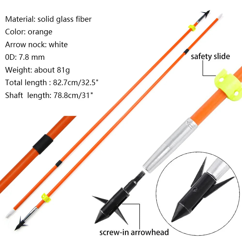 6/12pcs Hunting Fishing Arrow Solid Fiberglass Replaceable Broadheads Safety Slides Hunter Bowfishing Shooting Hunting Fish Tool