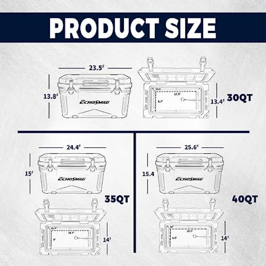 Rotomolded cooler for outdoor adventures, polyethylene material, charcoal black, ultra-durable ice retention up to 10 days
