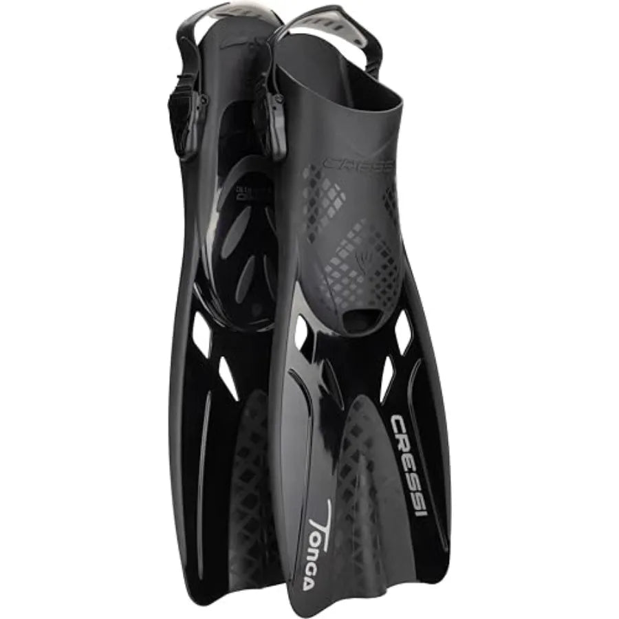 Snorkeling Set for Travel: Silicone Mask Short Adjustable Fins Dry SnorkelCompact Adventure Set Italian Design Black/Blue Light