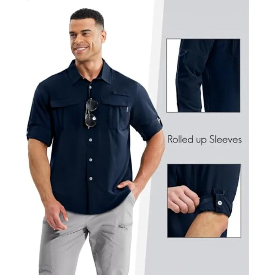 Haimont Men's UPF50+ Sun Protection Fishing Shirts Hiking Travel Shirts Button Down Long Sleeve Shirts with Pockets
