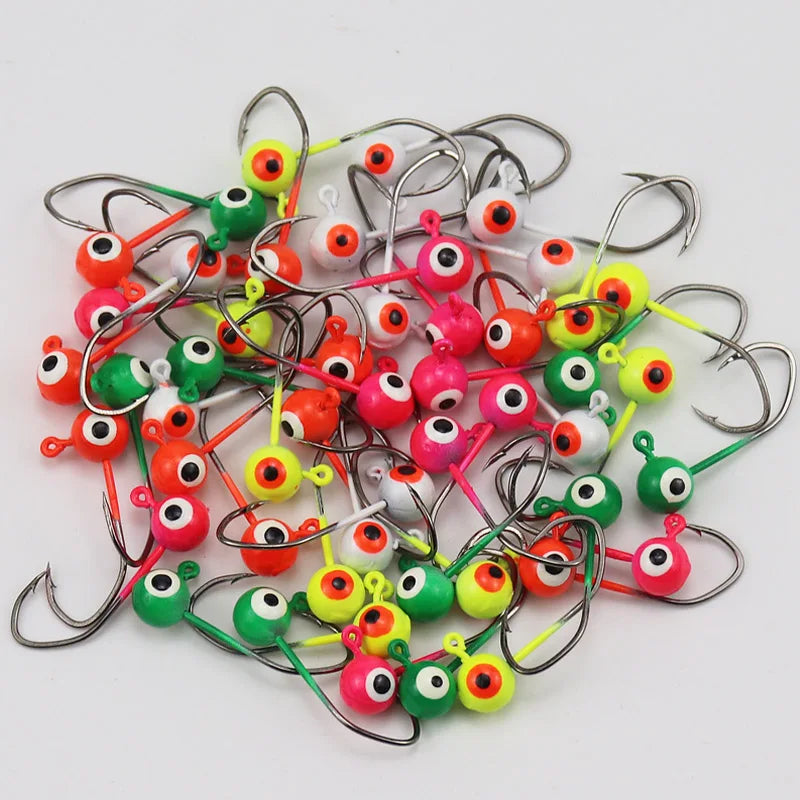 50pcs Round Ball Crappie Jig Heads Hook With Double Eyes Bass Trout Freshwater Saltwater Fishing Lure
