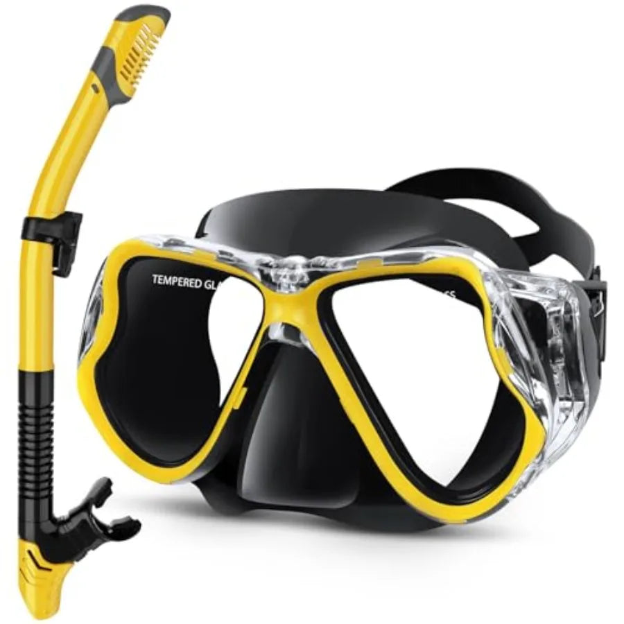 Dry Snorkel Set, Panoramic Wide View Anti-Fog Scuba Diving Mask, Professional Snorkeling Gear for Adults