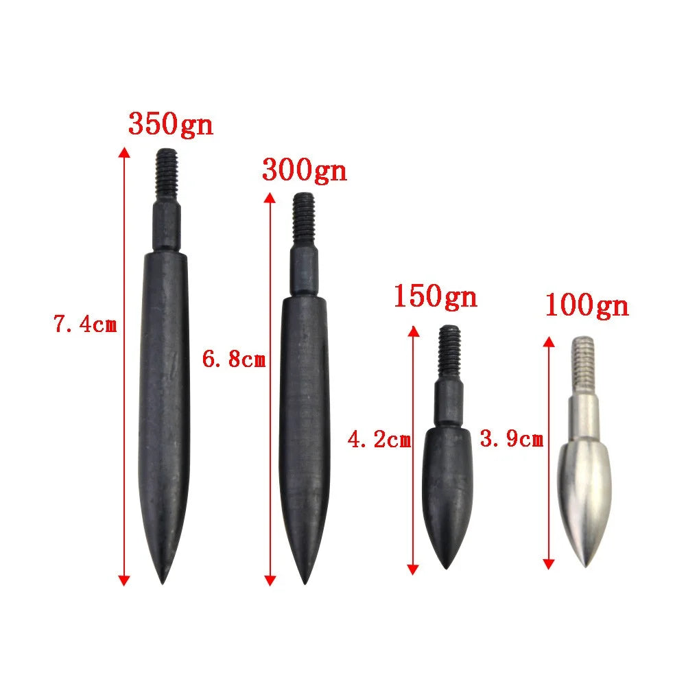 Stainless Steel Screw-in Arrow Field Points 12 Pack Multi Grain 100-350gr Silver Target Arrow Tips Wear Resistant Threaded Arrow Heads Fit Carbon Aluminum Shafts Archery Training Accessories