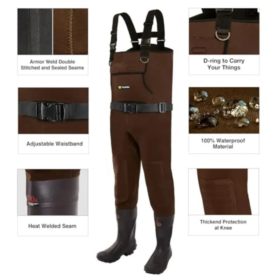 Neoprene Waders, Cleated Bootfoot Men Chest Waders, Waterproof Fishing and Hunting Neoprene Chest Waders