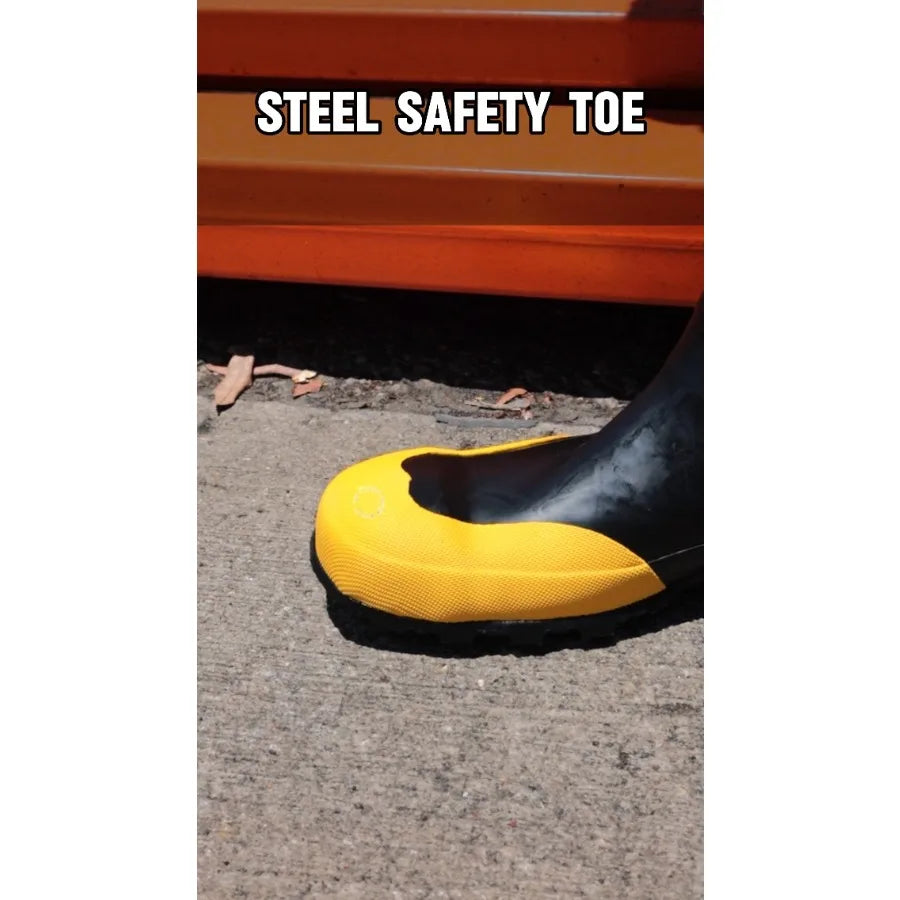 Hip wader boot for outdoor work, rubber fabric lined, black, reinforced knee and front for durability